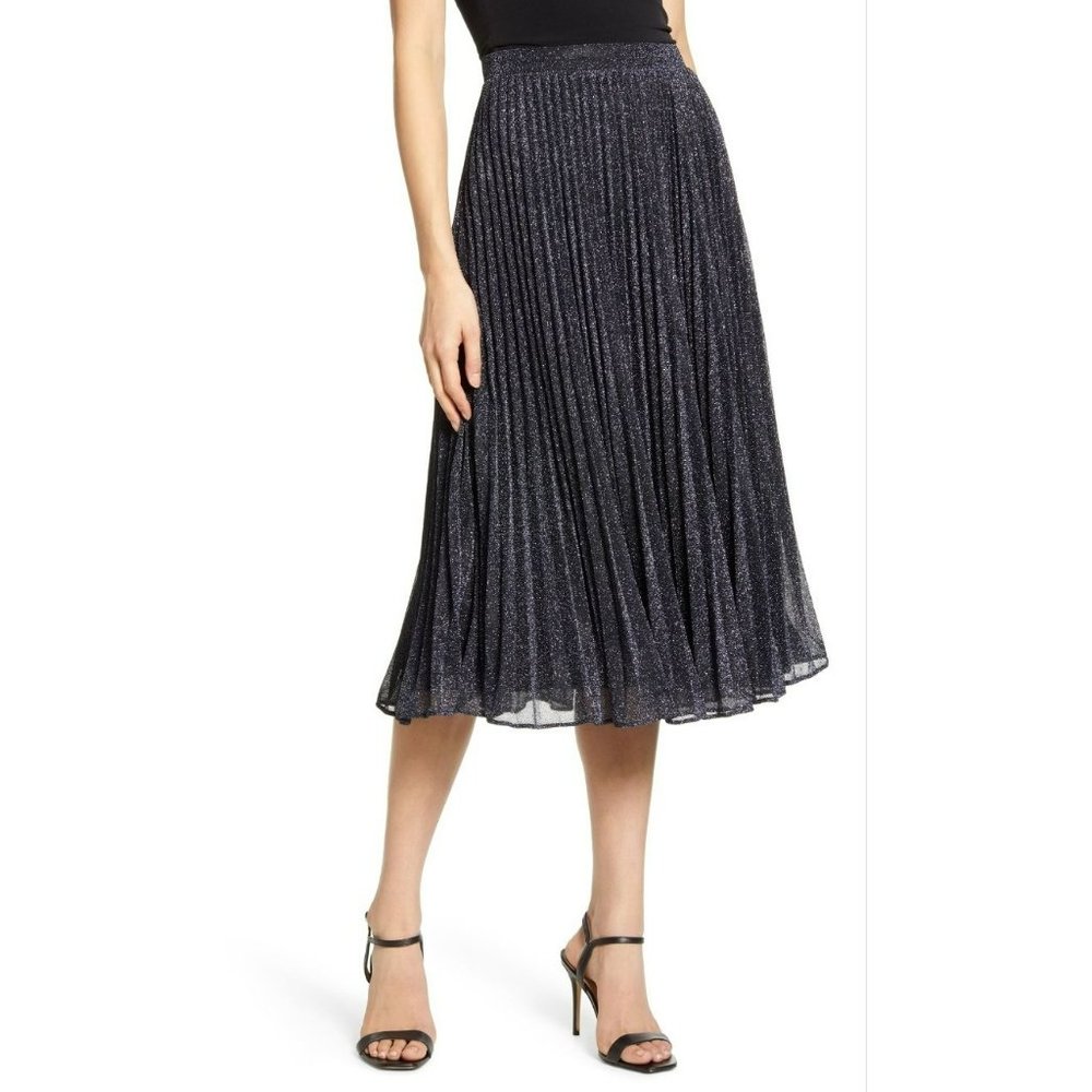 Chelsea28 Pleated MIDI Skirt, Size Large - Blue